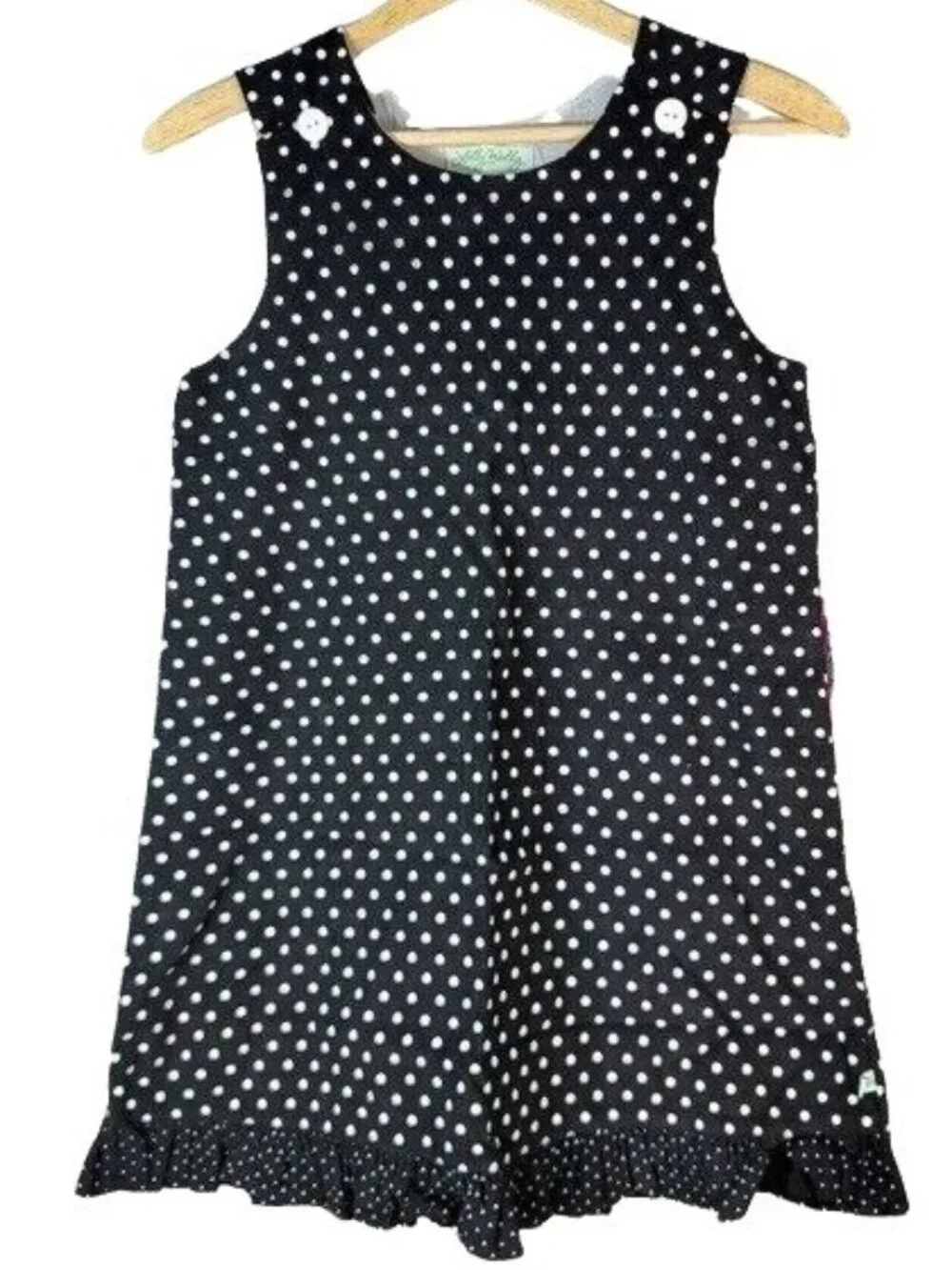 Lolly Wolly Doodle Dots Dress Black White Size 10 Ruffle Sleeveless Cotton NEW